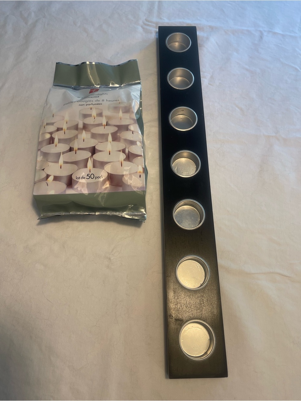 Ikea black wood tea light holder x 7 - with bag of 50 PC 8 hour tea lights Gift